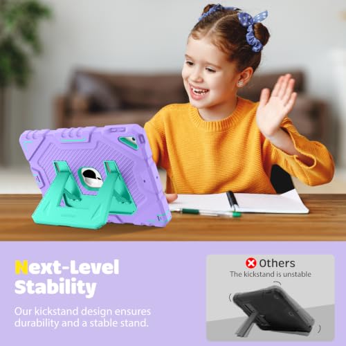 Image of Fintie Kid-Friendly Case for iPad 9th / 8th / 7th Generation 10.2 Inch | Fully-Body Rugged Heavy Duty Shockproof Cover, Portrait & Landscape Viewing, Built-in Kickstand, for Girls /Boys, Purple /Green