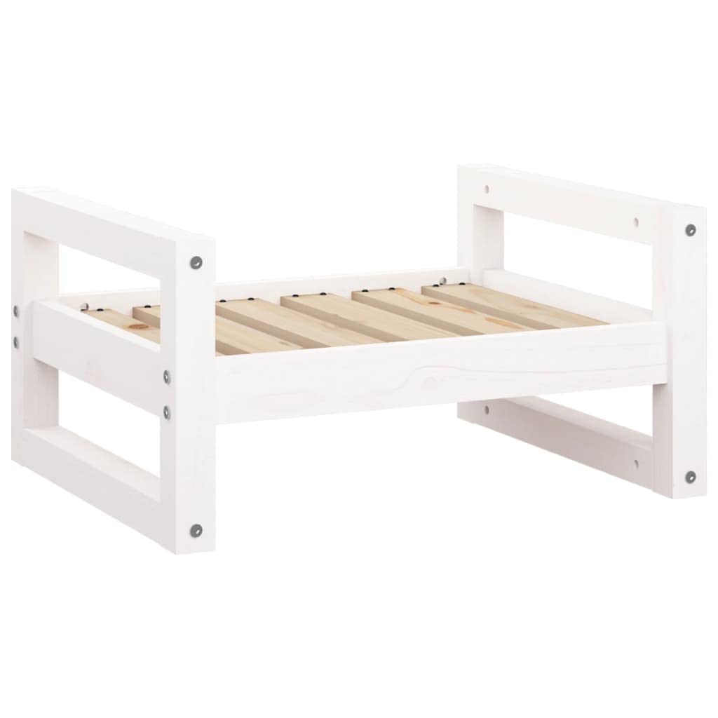 Cama para perros de madera de pino maciza, espacio para dormir estable para perros en blanco, diseño atemporal para perros pequeños, 55,5 x 45,5 x 28 cm, construcción robusta para el salón