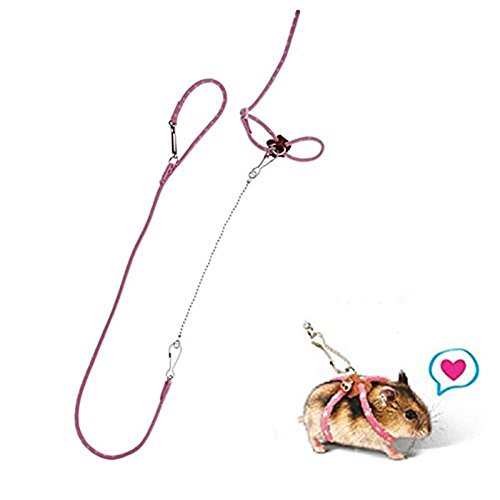 Pet Hamster Harness Leash Walking Toy Adjustabl Syrian Hamster Traction Rope Finder for Hamster Gerbil Rat Mouse Ferret Chinchilla Ferret Squirrel Small Animal (Pink)