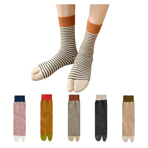 5 Pairs Colorful Striped Flip Flops Socks for Women Cotton Casual Tabi Socks for Daily and Sports