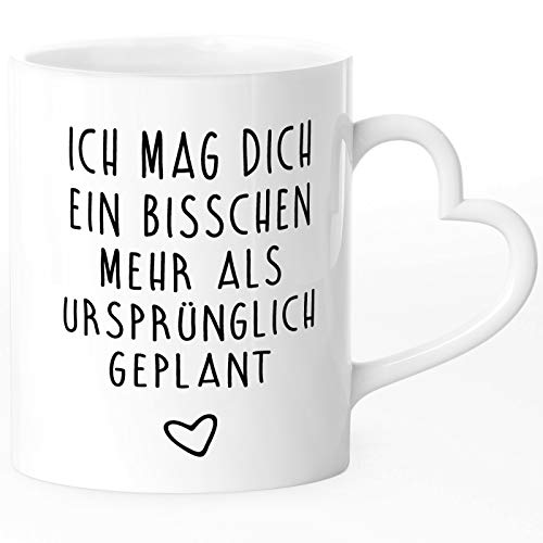 SpecialMe® Tasse mit Herz-Henkel ich mag dich ein bisschen mehr als geplant Geschenkidee Valentinstag Freund/Freundin/Partner weiß Herz-Tasse