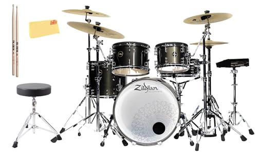Zildjian ALCHEM-E ZAGEX Gold EX Electronic Drum Kit Bundle with Drum Throne, 5A Drumsticks, and Austin Bazaar Polishing Cloth
