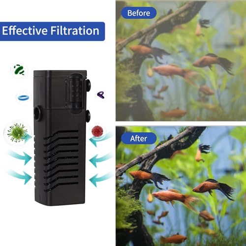 Image of Aquarium Filter Fish Tank Filter Powerful Submersible Turtle Water Filters Ultra Quiet Biochemical Sponge Filter for 3 to 10 Gallon Tank Filtration /Oxygenation /Water Cycle 5in1(2.5w)