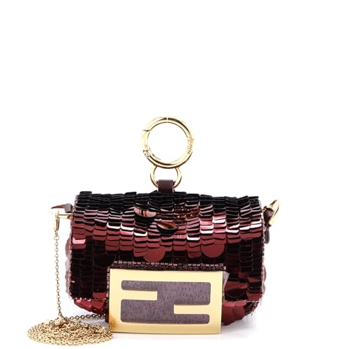 Fendi, Pre-Loved Chain Baguette Charm Bag Sequins Nano, Red