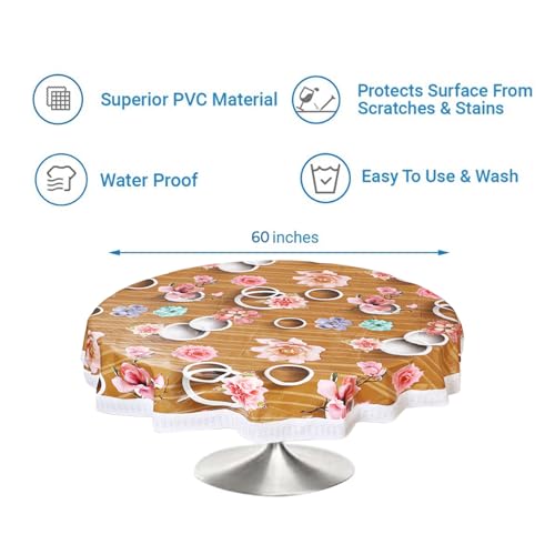 Image of Dakshya Industries PVC Waterproof Round Table Cover for 4 Seater Dining Table | 60 Inch Round Printed Table Cover | Spill Proof, Oil Resistant, Heat Resistant, Wipe Clean