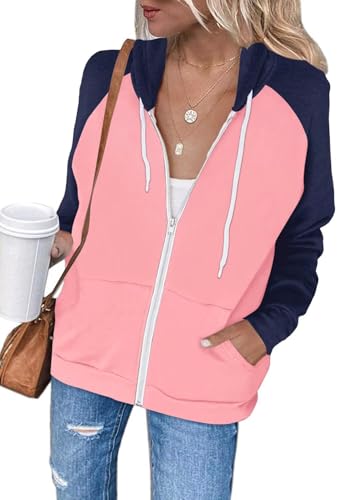 Sweat à capuche manches longues zippé coupe décontractée femme