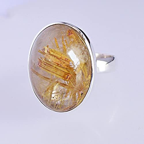 Vista 6 de Ravishing Impressions Anillo de plata de ley 925 con piedras preciosas de rutilo de oro, joyería de diseño increíble para mujer