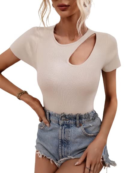 T-shirt manches courtes femme ajusté abricot anti-col lâche S