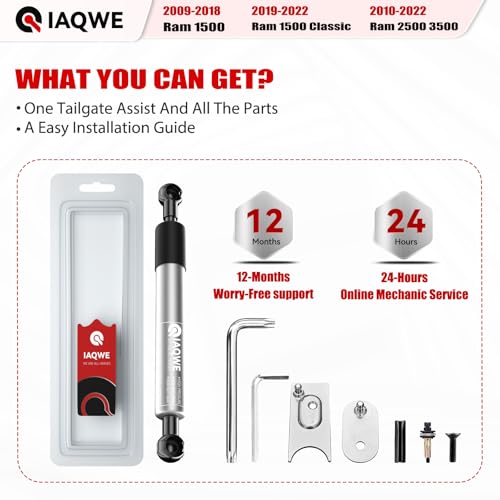 Image of IAQWE 43301 Truck Tailgate Assist Shock Kit for Dodge Ram 1500 2009-2012 2500 3500 2010-2012, Ram 1500 2013-2018 Ram 1500 Classic 2019-2024 2500 3500 2013-2024 Accessories Sliver Damper Strut