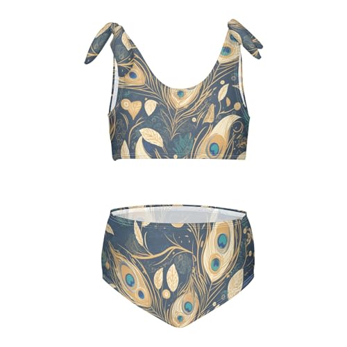 KLL Peacock Feather Pattern Girls 2 Piece Bikini Sets Quick-Dry Beach Bathing Suit Bathing Suit