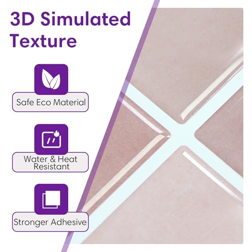 SMOOSTIKC Thicker Pink Peel and Stick Backsplash Tiles- 10 pcs of 12" x 12" - 3D Adhesive Glossy Square Panels Stick on Backsplash Tiles for Kitchen,Bathroom, Vinyl, Waterproof, Interior Wall Tile by SMOOSTIKC - Used condition - Image 3