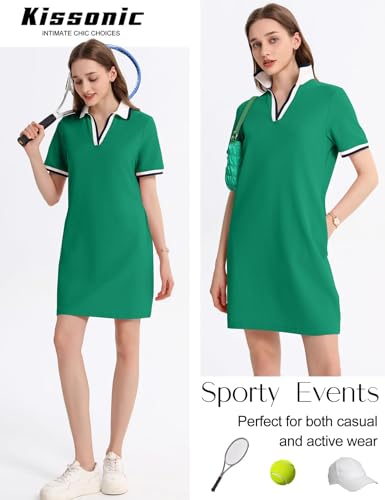 Kissonic Polo Dresses for Women Short Sleeve Tennis Golf Dress V Neck Summer Casual Dress with Pocket4