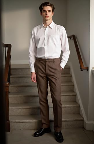 Mens Pants Tweed Herringbone Checked Vintage Dress Pant Trousers Regular Fit Suit Pants3