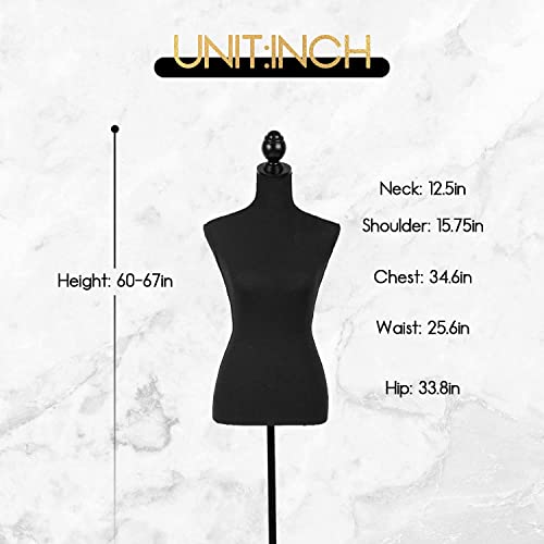 Manikin 60 "- 67" Height Adjustable Manikin Stable Tripod Support Simple Assembly Foam Torso For Female Model Display, Black #TOP6