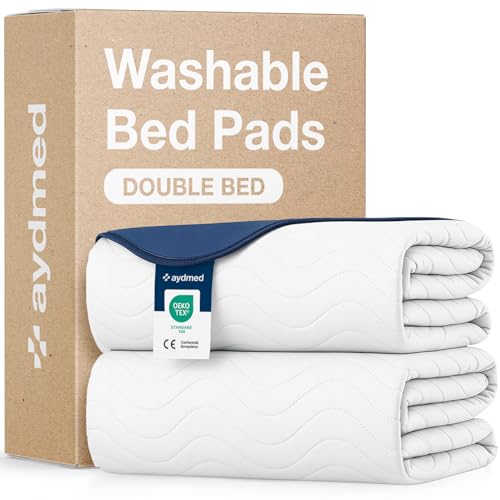 2 x AYDMED Essential Washable Incontinence Bed Pads | For Double & Single Beds | Maximum Absorbency 100% Leakproof Kylie Sheets | Reusable Waterproof Bed Wetting Sheets For Adults Children & Babies