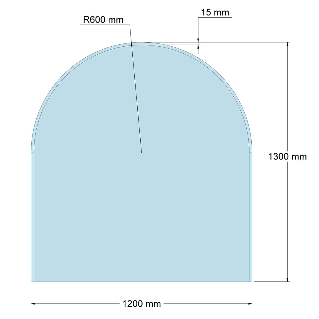 Feuercampus Funkenschutzplatte Glas Rundbogen 130×120×0,6 cm ESG Kamin Bodenplatte hitzebeständig Schutz für Kaminofen Feuerstelle Ofenunterlage
