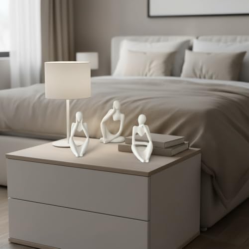 Image of Ceramic Thinker Statue 5In -Set of 3 | Abstract Men Figurine Showpiece Modern Sculpture | Home Decor for Living Room Bedroom Bookshelf Office Table | Housewarming Birthday Gift (White)