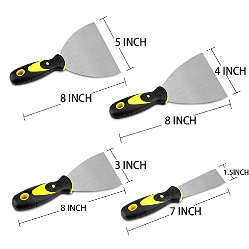 Fansunta 4 Pack Putty Knife Scrapers Spackle Knife Metal Scrapers Putty Scrapers for Drywall Finishing Putty Decals Wallpaper Baking Patching and Painting - Thumbnail 2