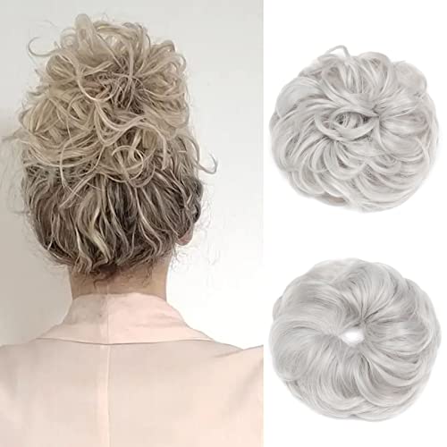 Gairyan Moños Postizos de Pelo Natural Coletero Postizo Sintético Postizos de Pelo Voluminosos Moño Postizo Más Suave Aspecto Real Rizado 40g - Gris Claro Cover