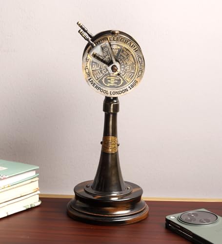 PRISTINE INTERIORS Antique Brass Tabletop Ship Telegraph on Wooden Base – Nautical Home & Office Decor, Antique Maritime Decor, Brass Ship Telegraph