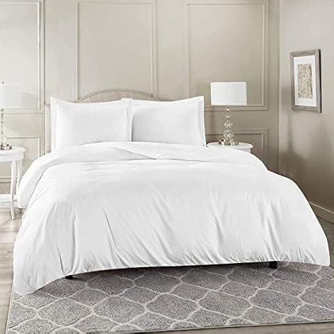 Stoffkontor 1Pcs Full/Queen Size (90" x 90") Inch 100% Microfiber Duvet Cover Soft Smooth Luxury Bedding Duvet Cover with Zipper Closure and Corner Ties - White Solid Cover