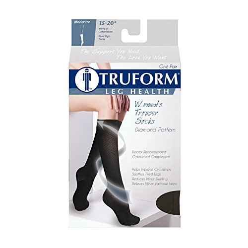 Image of Truform Compression Socks, 15-20 mmHg, Women's Dress Socks, Knee High Over Calf Length, Black Diamond Knit, Large (Pack of 2)