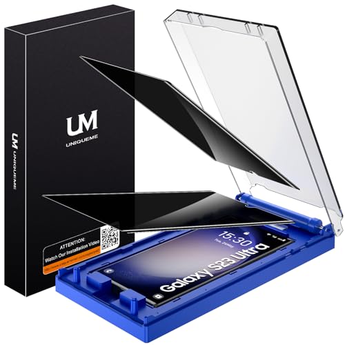 UniqueMe [2 Pack] for Samsung Galaxy S23 Ultra Privacy Screen Protector [Dust-Free Kit] Auto-Positioning Bubble Free Easy installation 3D Curved Full Coverage [Not Glass][Support Fingerprint Unlock]-Black