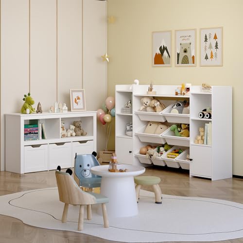 Blishom Estantería Infantil Montessori, Mueble para Guardar Juguetes, con 8 Compartimentos Extraíbles, Organizador de Juguetes, para Sala de Juegos, Guardería, Dormitorio, 140 x 30 x 90 cm, Blanco - imagen 5