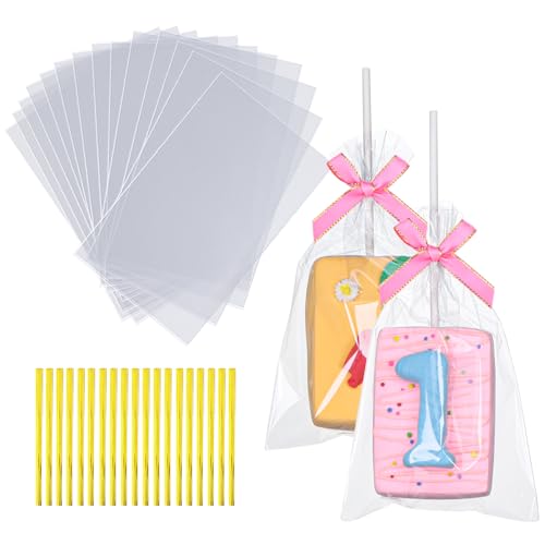 ROSPAKTEK 100 Pcs 4x6 Inch Clear Rice Krispie Treat Bags - Rice Kit Cakesicle Bags for Marshmallow Macaron Pop Candy Apple Cookies Cake Ore Pop Packaging (Individually Wrapped)