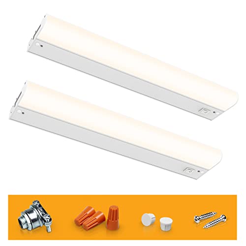 Hizashi 2 Pack 24inch LED Under Cabinet Lights Hardwired Only, 12W 850lm Direct Wire Under Cabinet Lighting, Dimmable, CRI＞90, ETL & Energy Star Certificated, Warm White 3000K, Warm White 30