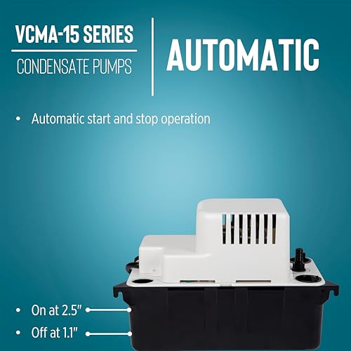 Image of Little Giant VCMA-15ULT 115 Volt, 65 GPH, 1 /50 HP Automatic Condensate Removal Pump with Tubing (no safety switch), Black /White, 554411