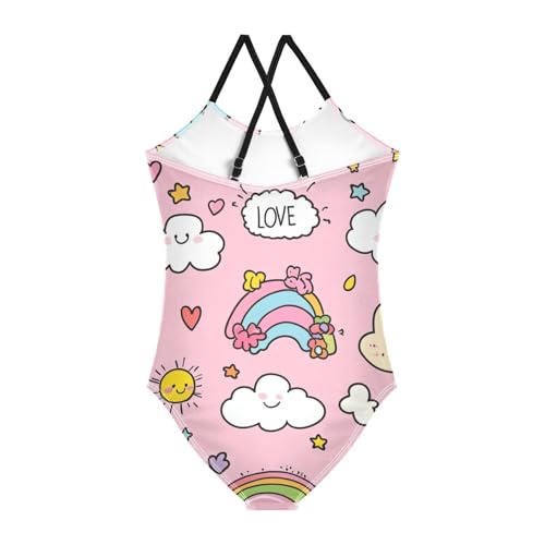 Bolaz Girls Swimsuits One-Piece Bathing Suits Multicolor Kids Sport Summer Beach Swimwear for 3-10 Years Old-Clouds and Hearts2