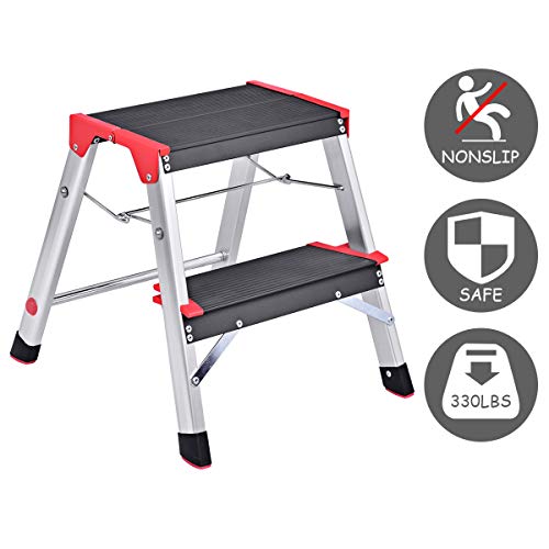 Giantex Aluminum Step Ladder, Lightweight Folding Non-Slip 2 Foot Aluminum Ladder, 330lbs Capacity Wide Pedal Heavy Duty Step Stool Folding for Household Work Use