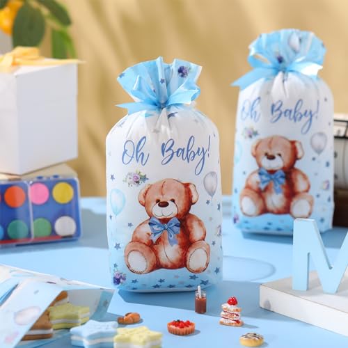 Chiisong MYU-CHIISONG-96 50 Pcs Baby Shower Treat Bags With Bow Plastic Baby Drawstring Candy Goodie Bags Baby Shower Party Favor Gift Bags thumb #3