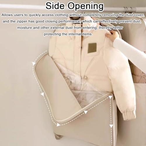 Garment Bags for Hanging Clothes Satin Fabric, Clothing Bags Storage Hanging Fully Sealed, Compressed Space 40%, Side Opening and Large Window(Beige,90x58x15cm/35x23x6in)4