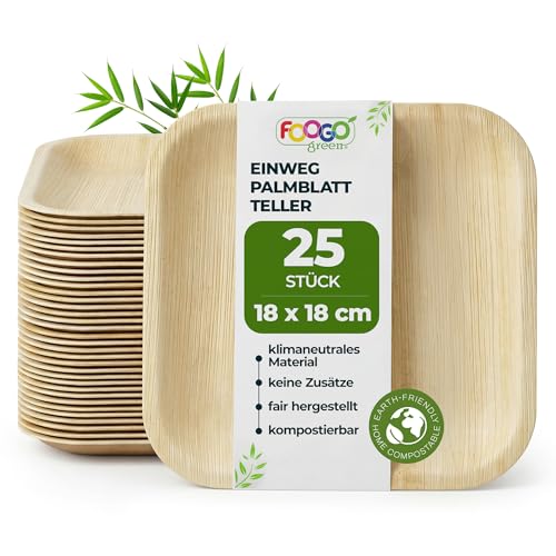 FOOGO Green Palmblatt-Teller eckig 25 Stück 18x18 cm Einweggeschirr – Ansicht 1