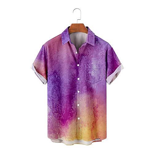 Camisa de bolsillo suelto con estampado de acuarela estilo hawaiano de manga corta para todo partido, B, 4XL Cover
