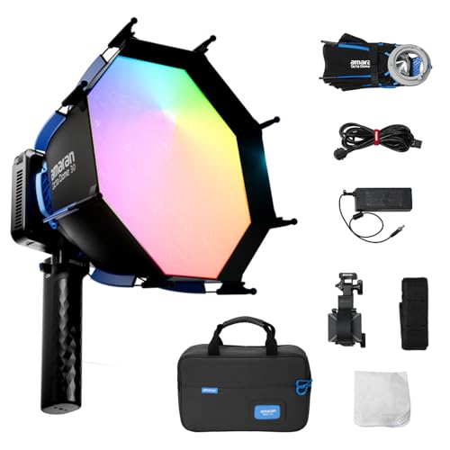 Luz de video RGB Amaran Ray 60c foco led de 60W con softbox Octa Dome de 30 cm