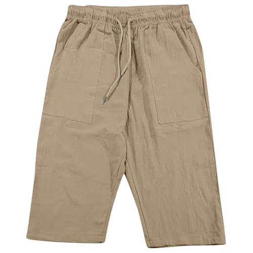 Men's Linen Harem Capri Pants Casual Lightweight Drawstring Yoga Pants Baggy 3/4 Beach Trousers with Pockets2