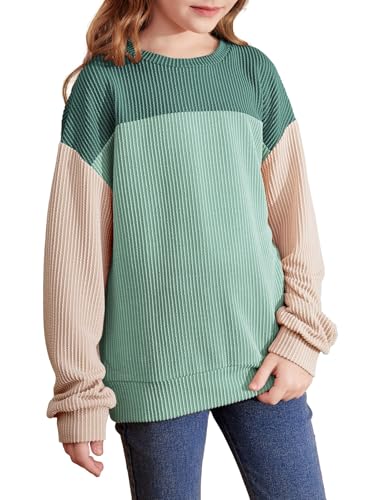 blibean Tween Girls Fall Long Sleeve Shirt Kid Color Block Tops Size 6-15 Years