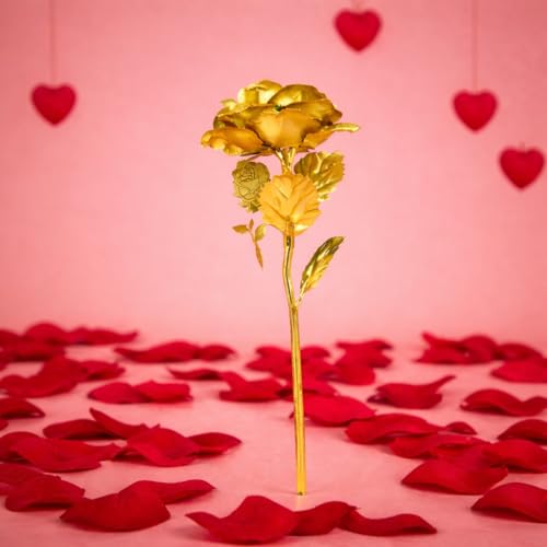 Golden Artificial Rose Flower with Premium Gift Box - Valentine's...
