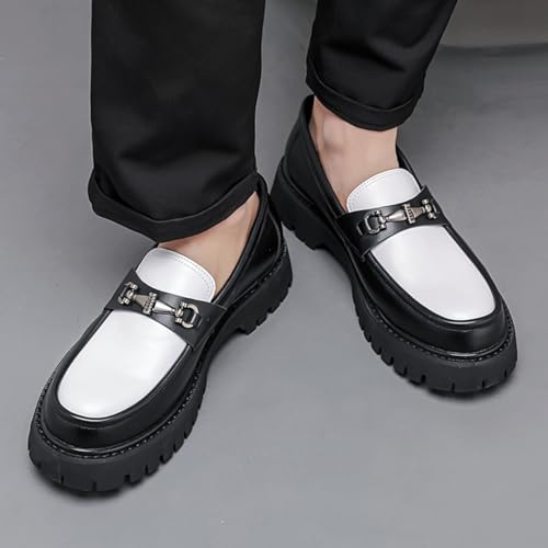 Image of Mens Patent Leather Slip-On Platform Dress Horsebit Loafer Low Heels Round Toe Non-Slip Penny Shoes for Formal Business Wedding