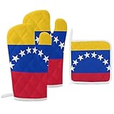 Ofenhandschuhe und Topflappen, 3er-Set, hitzebeständig, Ofenhandschuhe und Topflappen, Flagge von Venezuela, Grillhandschuhe, Hot Pads, Kochhandschuhe für Küche, Backen, Grillen