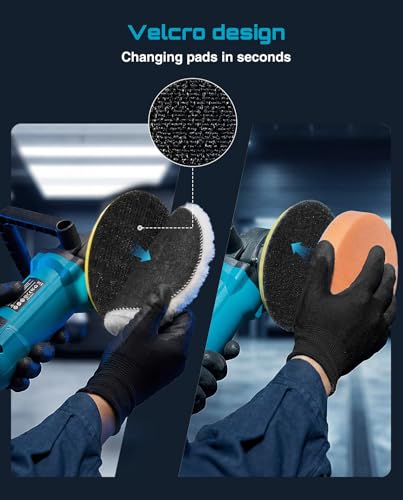 Seesii Car Buffer Polisher 1600W, 7"/6" Variable Speed 2056-3600 RPM Rotary Polisher with Copper Motor & Detachable Handles, Ideal for DIY Detailers, Auto Detailing Hobbyists, Scratch Removal & Waxing