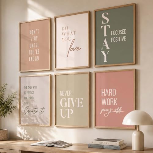 Image of kotart Motivational Quotes Wall Paintings With Rectangular Frame - Framed Painting For Living Room, Bedroom, Office Decor - Set Of 6 (10X13 Inches, A), Brown