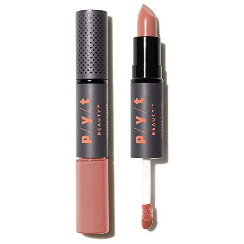 PYT BEAUTY Double Duty Lipstick + Lip Gloss, Peachy Nude, Moisturizing, Hypoallergenic, Cruelty Free, Vegan, 1 Count