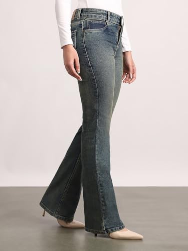Image of Urbano Fashion Women's Mid Rise Bootcut Washed Jeans Stretchable