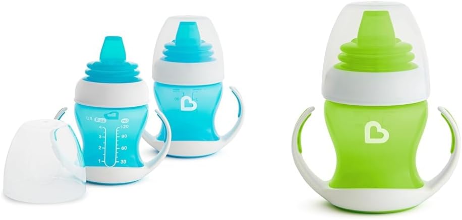 Munchkin® GentleTM Transition Sippy Trainer Cup, 4 Ounce, 2 Pack with Blue and Green Cups