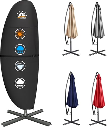 Zettum Schutzhülle Ampelschirm 3 bis 4 M, Wasserdicht Abdeckung für Sonnenschirm mit stab, 600D Oxford PU Beschichtung Gartenschirm Hülle UV-Beständiges Wetterfeste Schneesicher 260x42x81/56cm