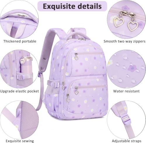 Joyfulife Flower Print Backpack for Girls Backpack with Lunch Box Cute Teen Kids Bookbags Kindergarten Elementary Middle School Bags Teen Casual Daypack - image 4